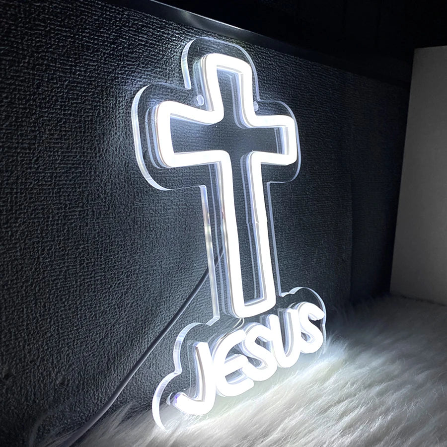 neon cross sign for wall