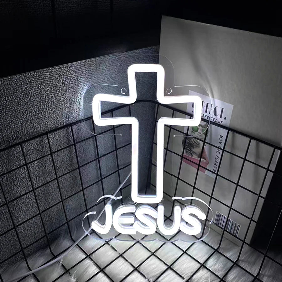 neon cross sign for wall