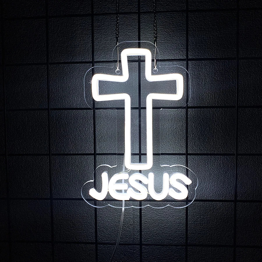 neon cross sign for wall