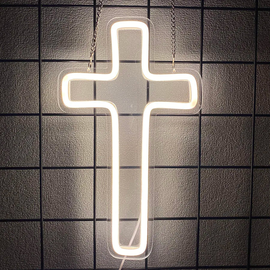 neon cross sign for wall