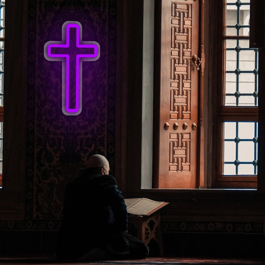 neon cross sign for wall