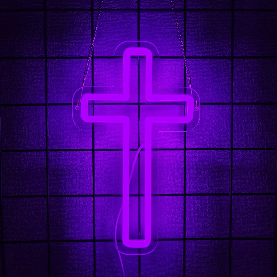 neon cross sign for wall