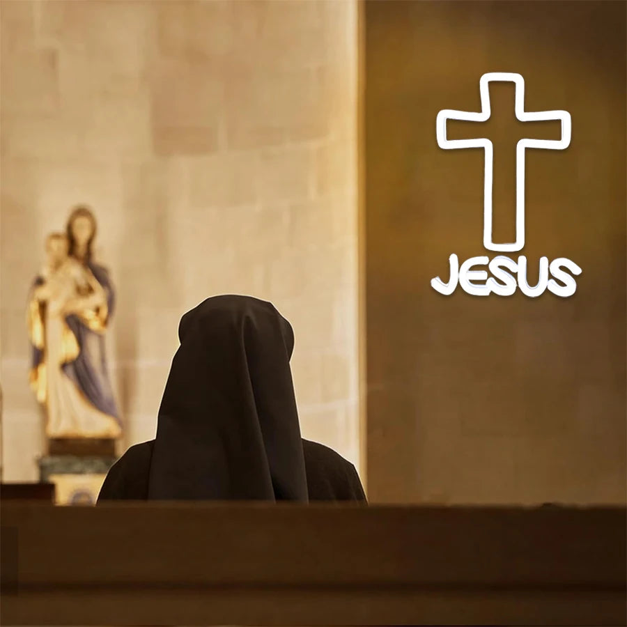 neon cross sign for wall