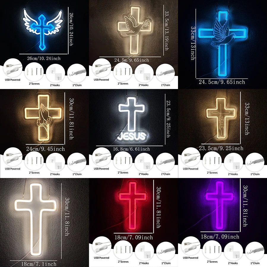 neon cross sign for wall
