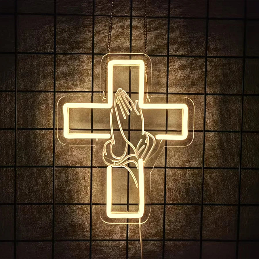 neon cross sign for wall