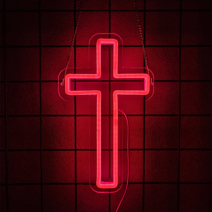neon cross sign for wall