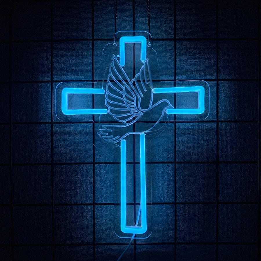neon cross sign for wall