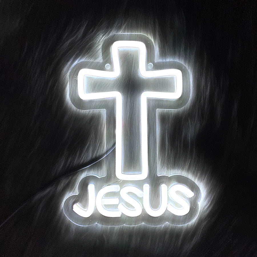 neon cross sign for wall